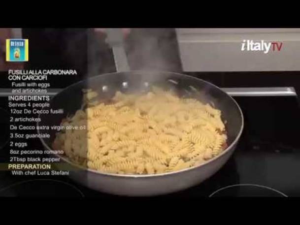 PastaMania #6. "Fusilli alla Carbonara con Carciofi" (Fusilli with eggs, guanciale and artichokes)